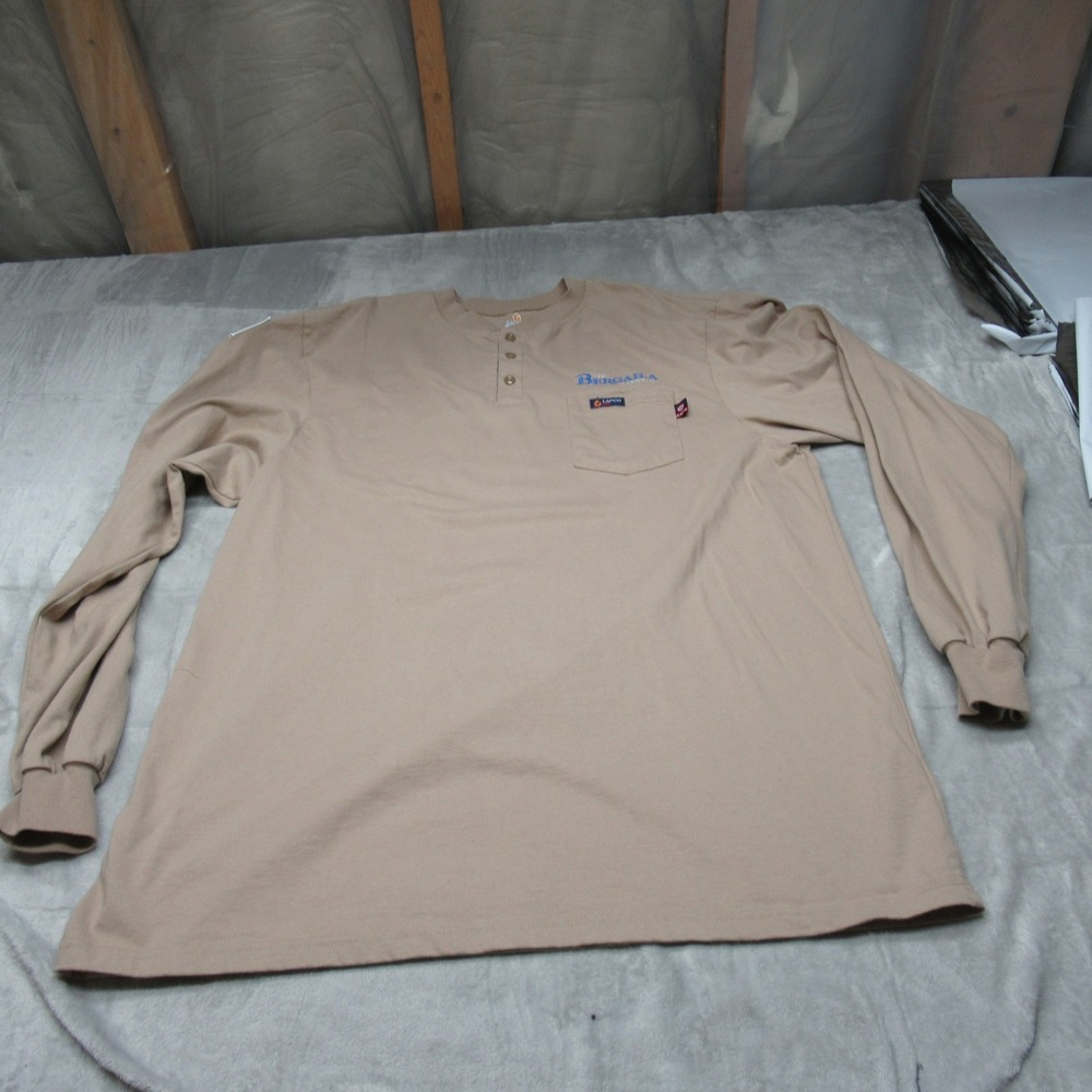 LAPCO FR Work Shirt Mens 2XL Tall Beige Flame Resistant Henley NFPA‎ 70E CAT 2